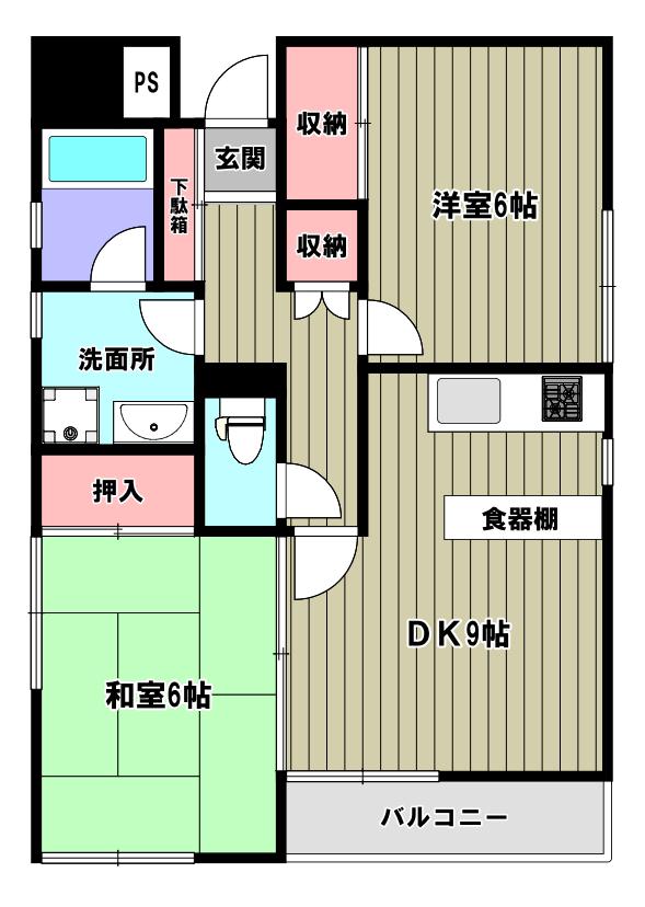 ルンビニー本橋(2DK/1階)の間取り写真