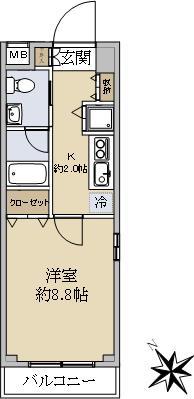 オプストヨミノ(1K/2階)の間取り写真