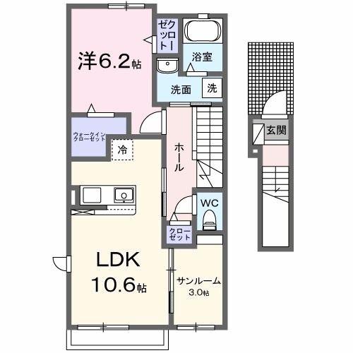 ティープラント飛鳥(1LDK/2階)の間取り写真