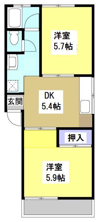 杉山ハイツA(2DK/1階)の間取り写真