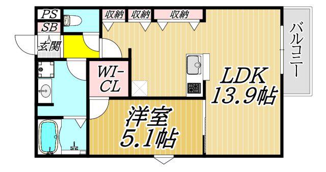 ココングランジュール尼崎西立花(1LDK/3階)の間取り写真