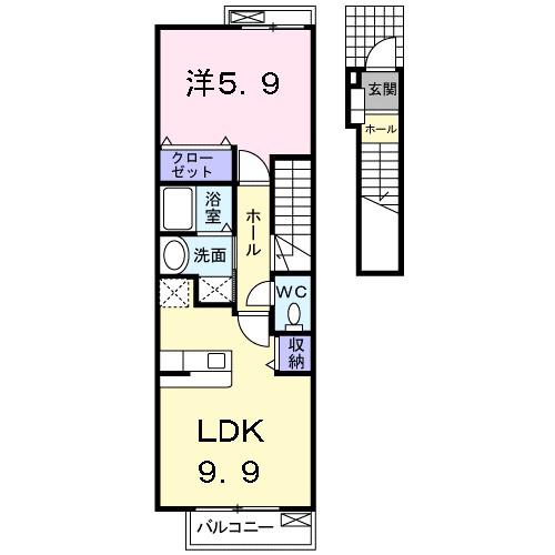 ブルートレイン篠原 A(1LDK/2階)の間取り写真