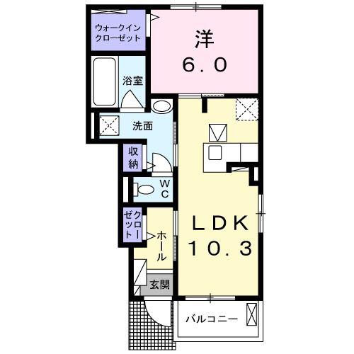 ドルチェB(1LDK/1階)の間取り写真