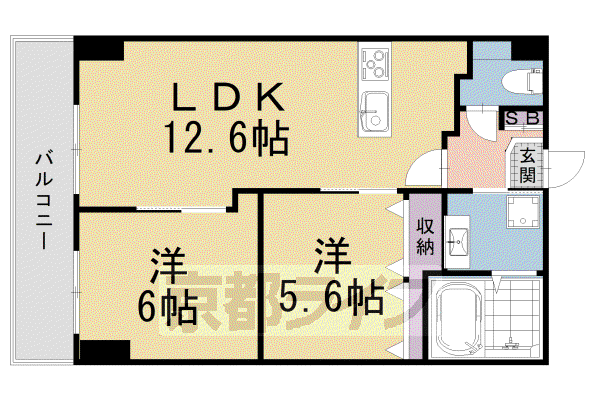 GENSAKIZOVILLA烏丸四条(2LDK/9階)の間取り写真