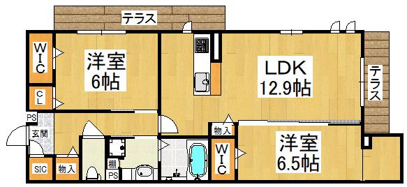 AGERATE A棟(2LDK/1階)の間取り写真