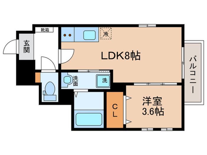 CHERIM築地口III(1LDK/2階)の間取り写真