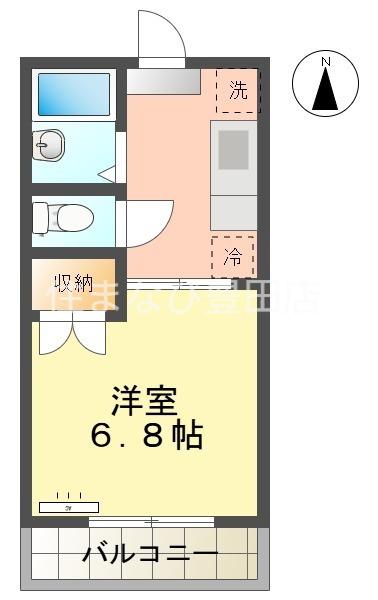 ブルーム陣中(1K/1階)の間取り写真