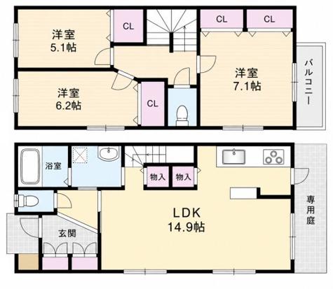 LA MAISON DE嵐山(3LDK/1階)の間取り写真