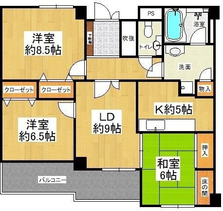 ライオンズマンション檜尾(3LDK/1階)の間取り写真