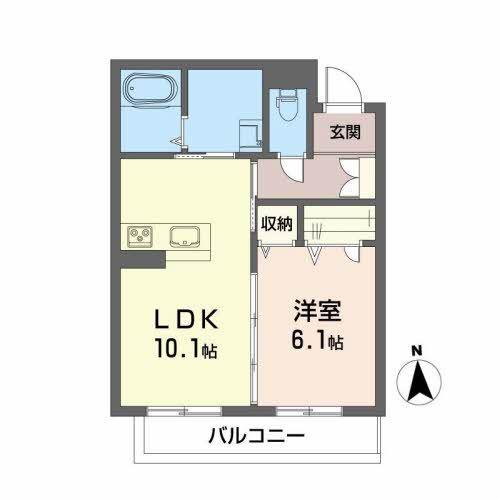 シュエットメゾン参番館(1LDK/2階)の間取り写真