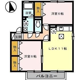 サン・スクエアA(2LDK/1階)の間取り写真