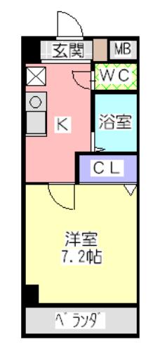 ソレイユ東海通(1K/2階)の間取り写真