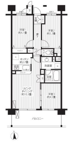 ピエス綱島(3LDK/7階)の間取り写真