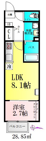BAU黒松駅前(1LDK/2階)の間取り写真