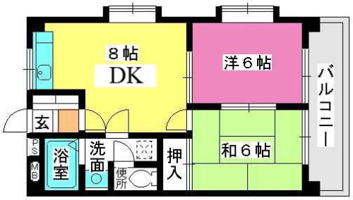 ヴィラフェリス(2DK/3階)の間取り写真