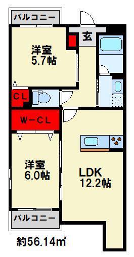 プレステージ行橋泉中央(2LDK/1階)の間取り写真