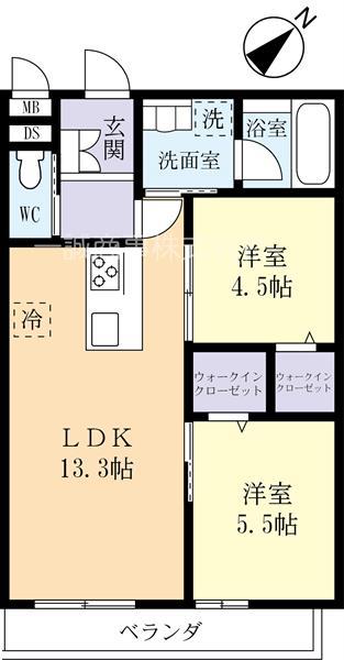 コートルクス流星台(2LDK/2階)の間取り写真