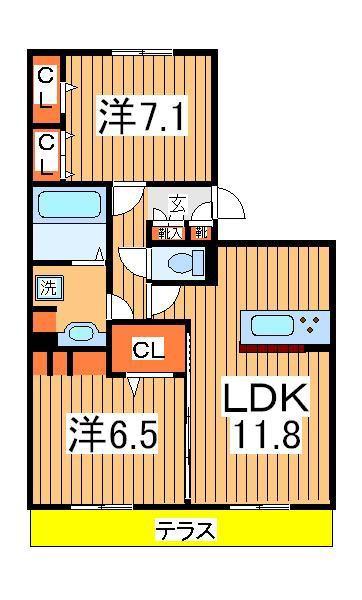 ティアレス Ⅱ(2LDK/1階)の間取り写真