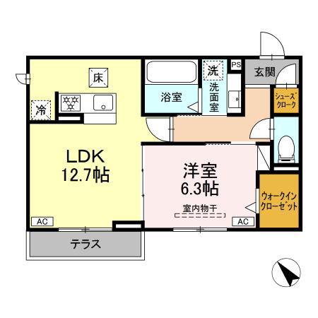 DーROOM鵜沼東町(1LDK/1階)の間取り写真