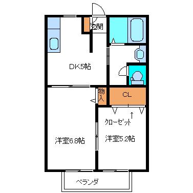 ベルハイム参番館 B棟(2DK/2階)の間取り写真