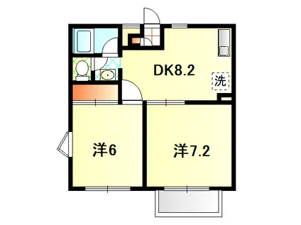ツインハイツワタナベB棟(2DK/2階)の間取り写真