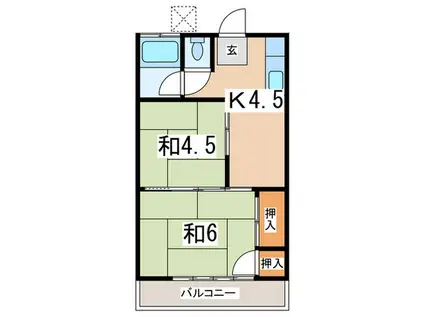 飯塚コーポ(2K/2階)の間取り写真