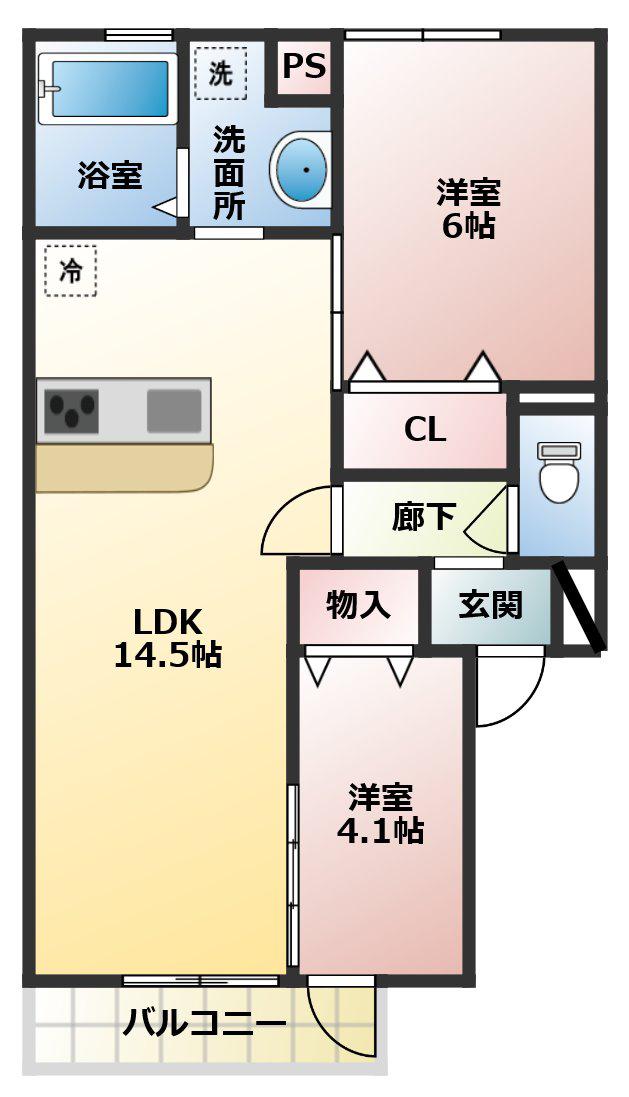 メゾン・ハルモニア W棟(2LDK/1階)の間取り写真