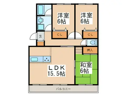 グリーンヒル藤が丘C II(3LDK/2階)の間取り写真