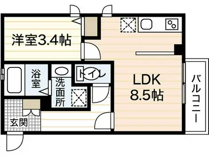 ONEL江波東(1LDK/3階)の間取り写真