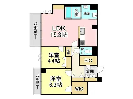 シャーメゾンステージ新成(2LDK/3階)の間取り写真