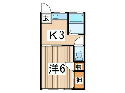 K・ハイツ1号棟(1K/2階)の間取り写真