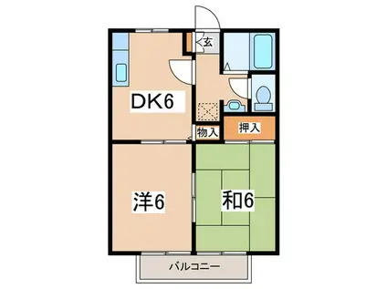 二俣川コアB(2DK/1階)の間取り写真