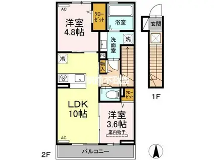 アテリア弐番館(2LDK/2階)の間取り写真