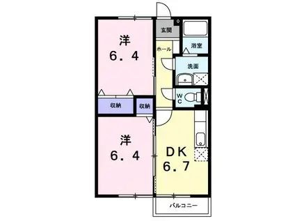 ファミール旭ケ丘II(2DK/1階)の間取り写真