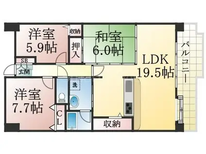 リブコートフェリス須磨山手台(3LDK/9階)の間取り写真