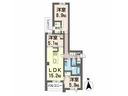 シャーメゾン熊本城下(3LDK/3階)の間取り写真