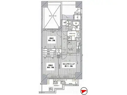 ランドステージ北千住ジョイフロント(2LDK/12階)の間取り写真
