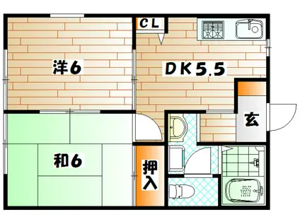 ディアス白石(2DK/2階)の間取り写真