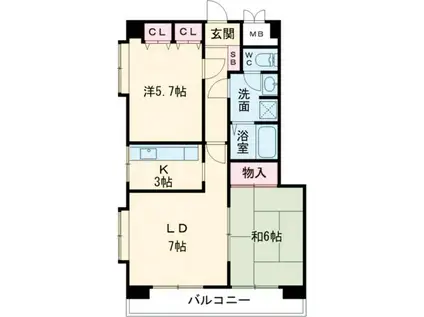 トーカンキャステール山本通(2LDK/3階)の間取り写真