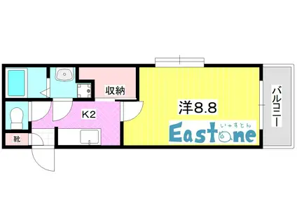 PROUDIA(1K/2階)の間取り写真