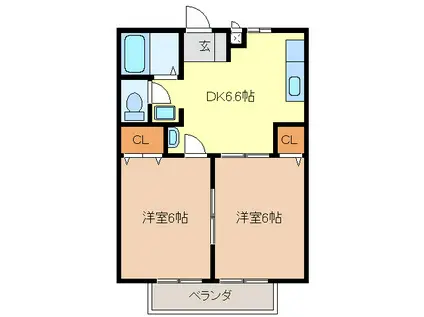 ミライポート(2DK/1階)の間取り写真