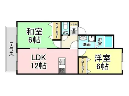 パリエンテ木屋瀬(2LDK/2階)の間取り写真