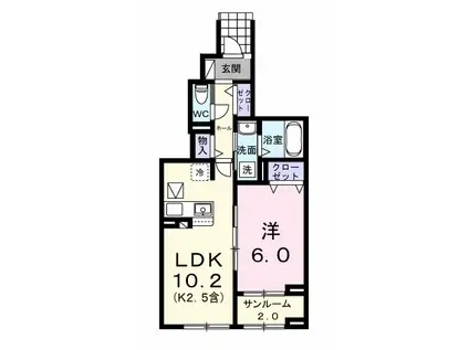 フェリス ソレアードIII(1LDK/1階)の間取り写真