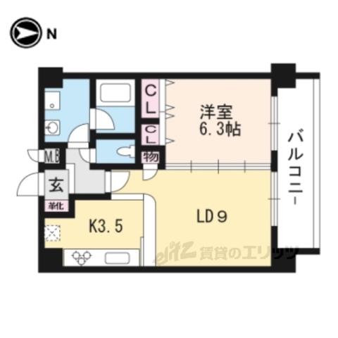 プレサンス京大南(1LDK/6階)の間取り写真