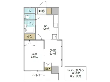 スカイハイム水戸(2DK/4階)の間取り写真
