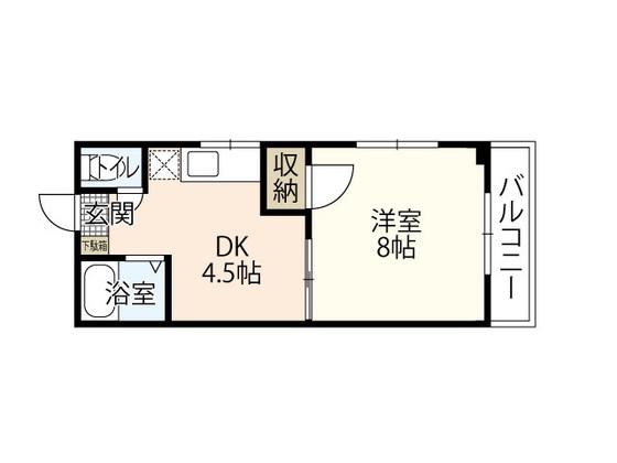 カーサ新町(1DK/1階)の間取り写真