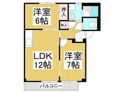 中丘ハイツA(2LDK/2階)の間取り写真