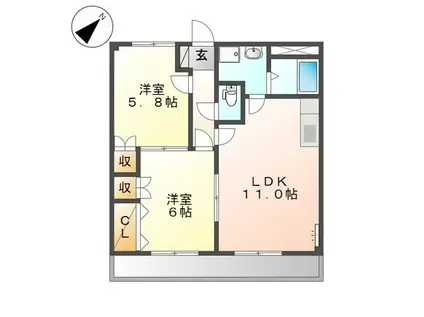 マンションルミナス(2LDK/2階)の間取り写真