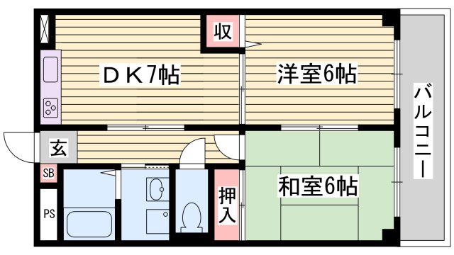 シャトレ手柄(2DK/1階)の間取り写真