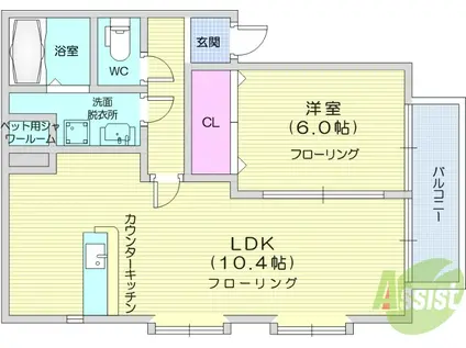 渡幸ベルメゾンDOG&CATⅡ(1LDK/1階)の間取り写真